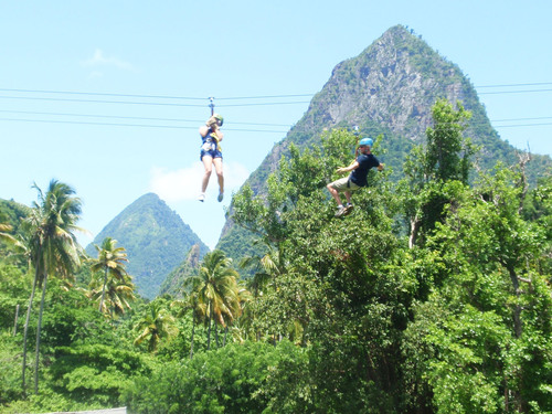 St. Lucia Catamaran Cruise and Zip Line Adventure Excursion